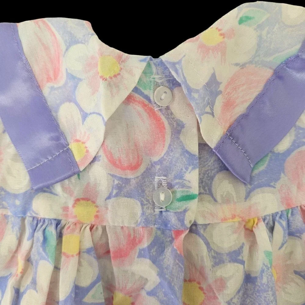 60s Cutest One Baby Girl Dress Puff Sleeve Button Close Cotton Poly Infant 12 Mo